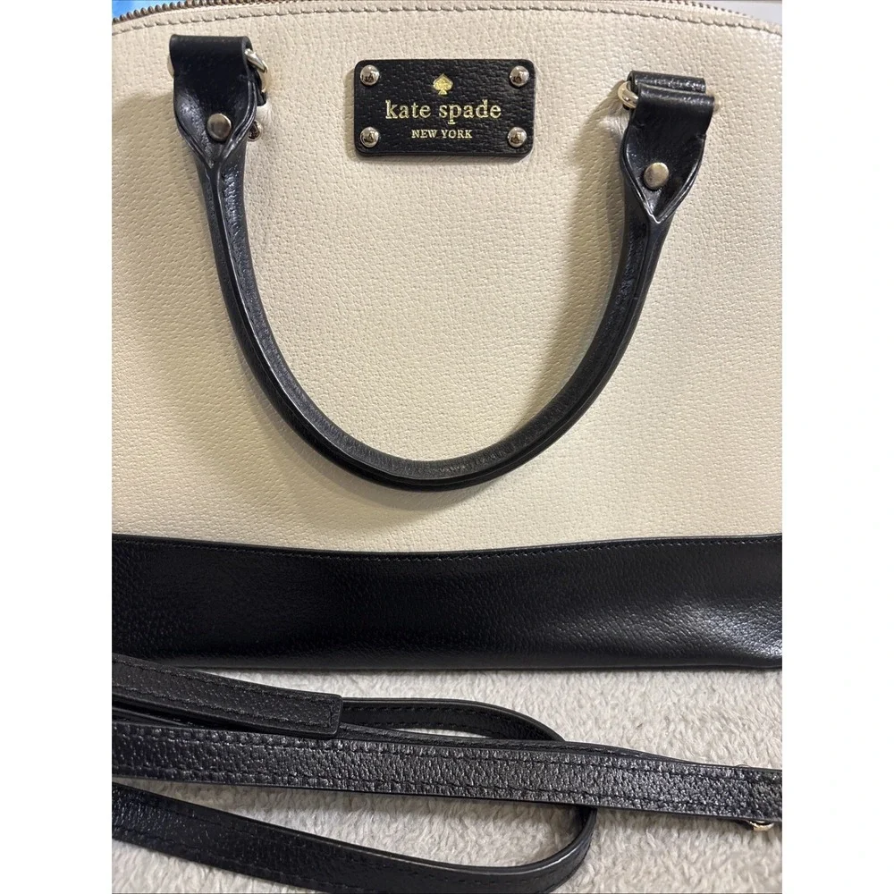 Kate Spade Berkeley Lane Rachelle Satchel Purse Off White Black Cow Leather‎